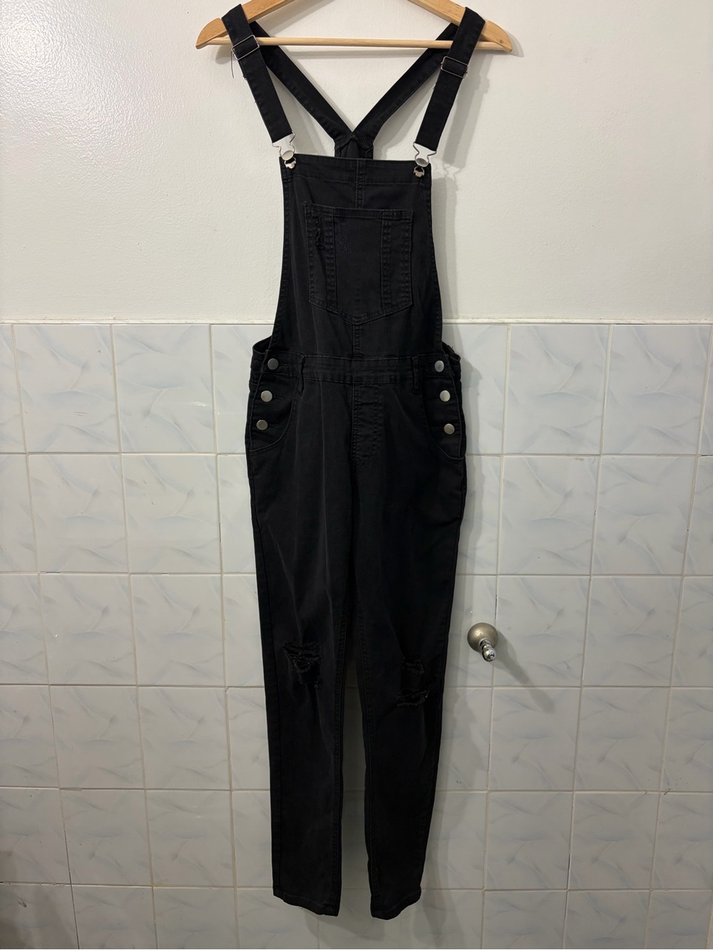 Superdown Distressed Black Denim Overalls Women’s S Grunge Goth Emo Punk